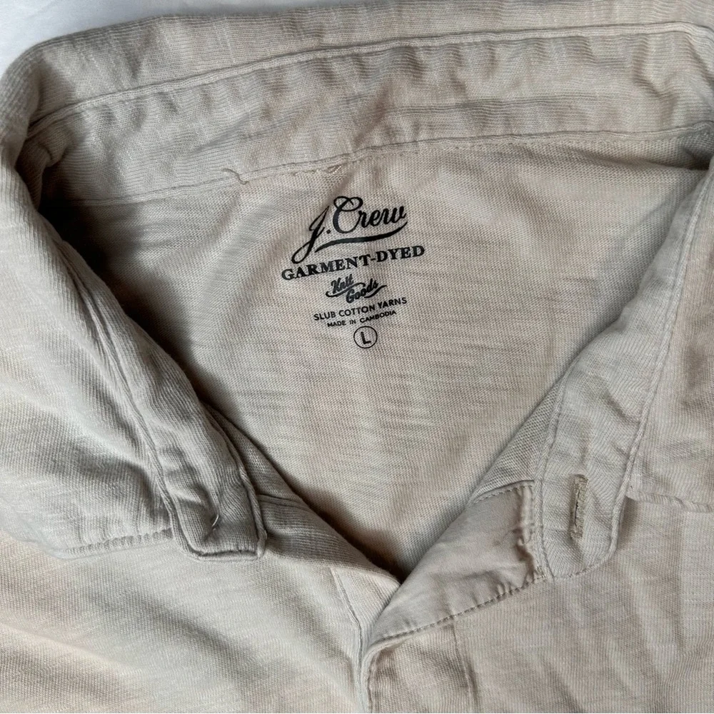 J.Crew Men’s Cream Polo Shirt Classic Garment-Dyed Slub Cotton 100% Size L